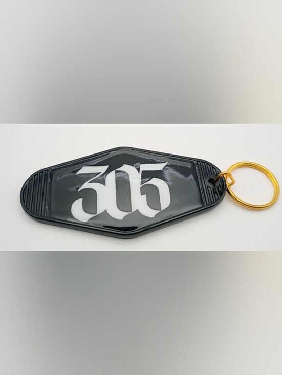 Handmade Accessories - Black '305' Keychain Phone Accessory with Gold Ring